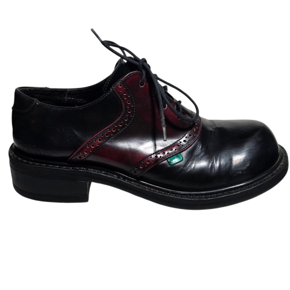 VINTAGE Y2K KICKERS LEATHER BROGUE OXFORD SHOES BLACK & OXBLOOD SZ 7.5 - Picture 7 of 10